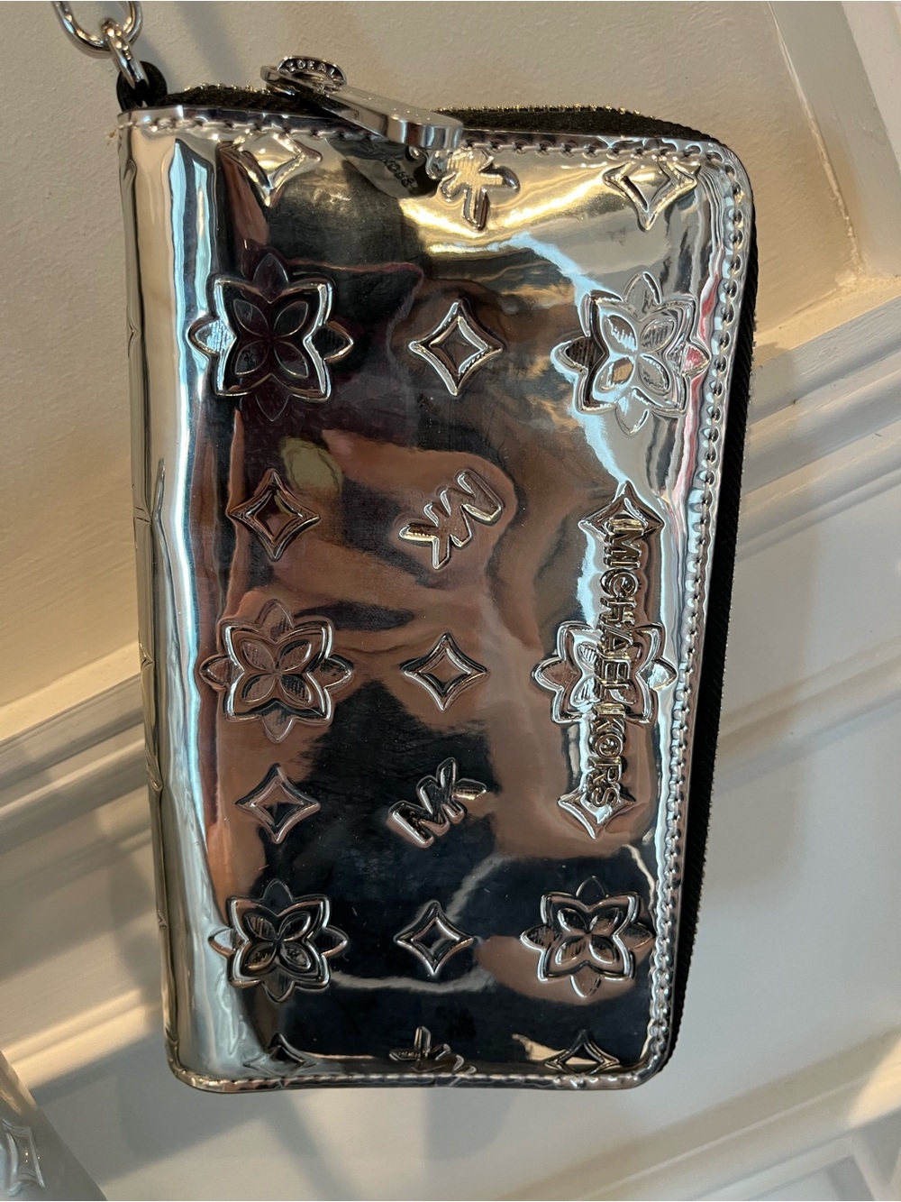 MICHAEL KORS Silver Embossed Floral Zip wallet